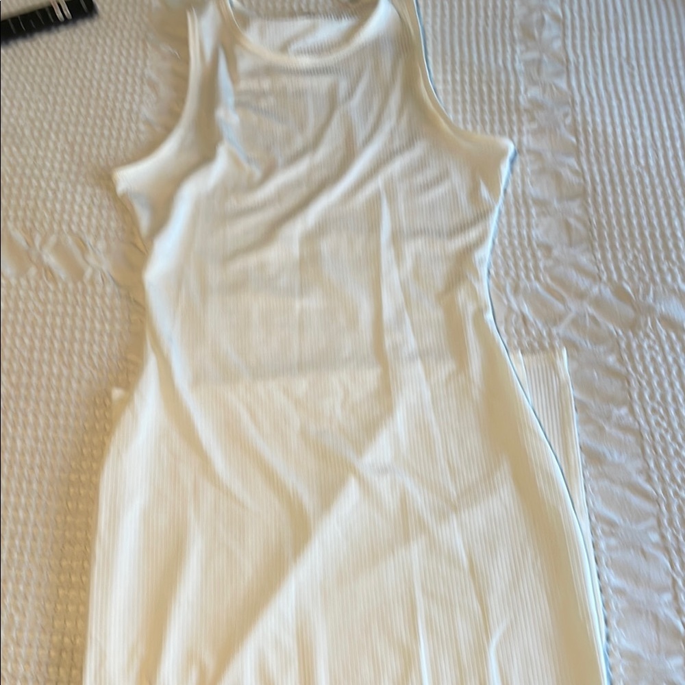 White Ribbed Sleeveless Dress